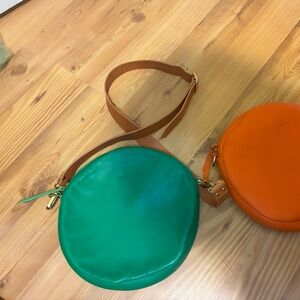 Kinsale Leather Round Crossbody Bag in Green and Orange